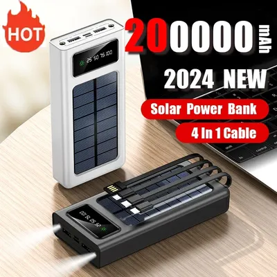 200000mAh Solar Power Bank 2 USB Ports External Super Fast Charger Power Bank With Led Light For