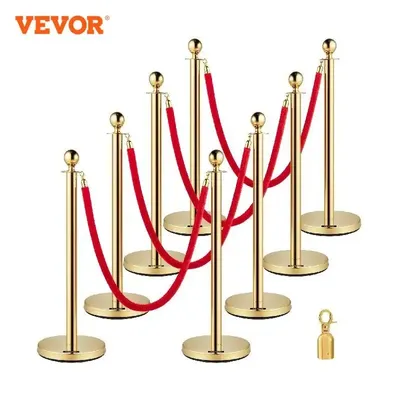 VEVOR 35.4 Inch Gold/Silver Crowd Control Stanchion Posts Queue Red/Black Velvet Rope Line Barriers