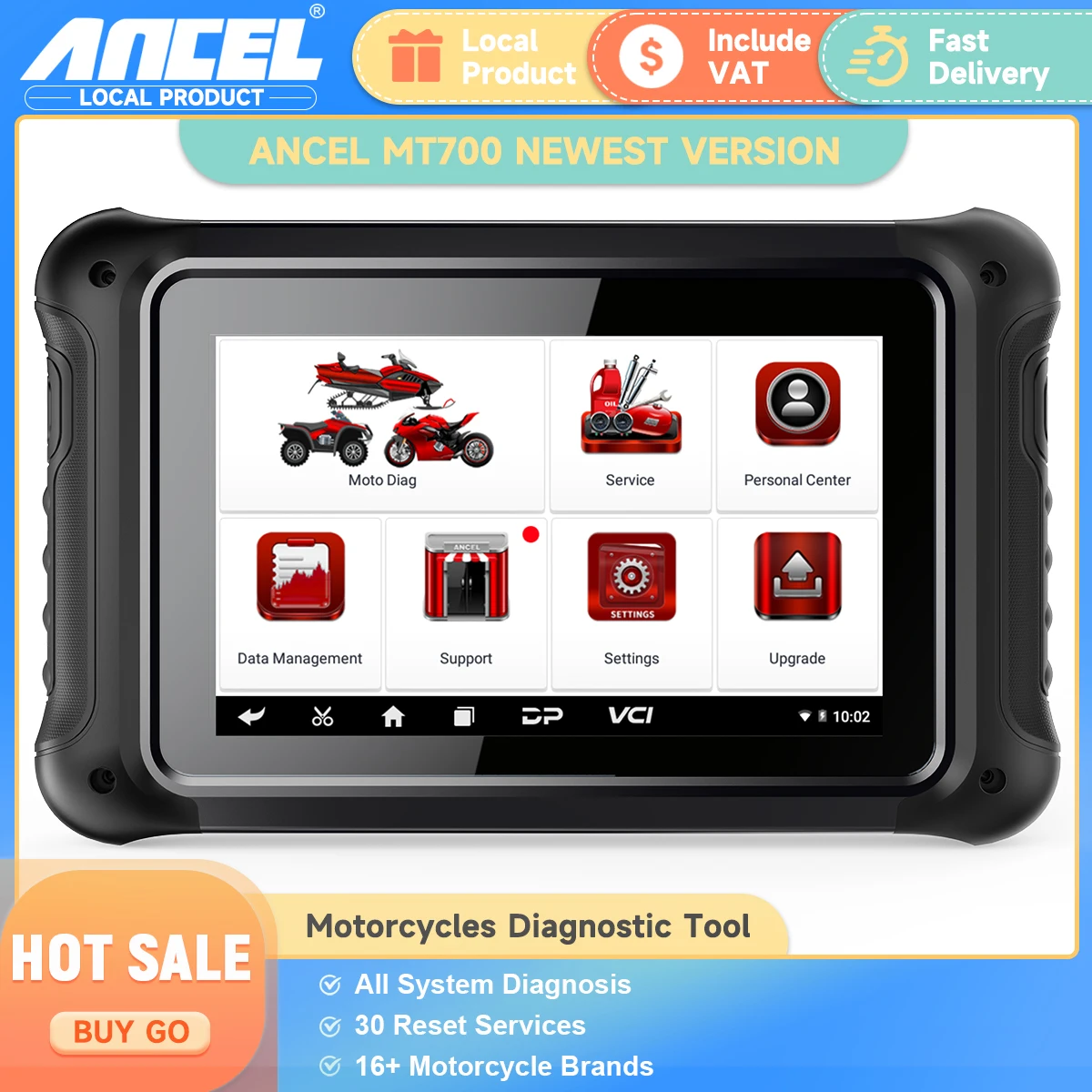 ANCEL MT700 OBD2 Motorcycle Scanner Full System Diagnostic Tool Oil Rest ABS Bleeding ECU Coding Active Test for Motorcycle