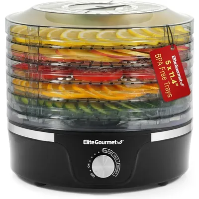 Gourmet EFD319 Food Dehydrator, 5 BPA-Free 11.4" Trays Adjustable Temperature Controls, Jerky,