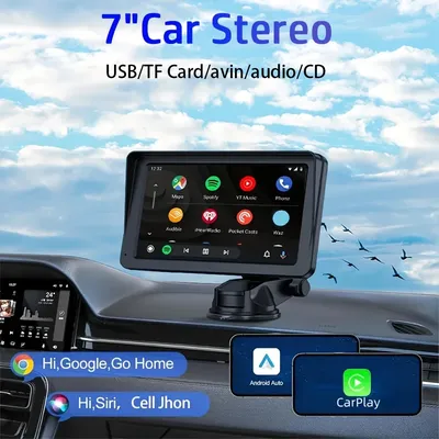 MTIJIEY 7''HD Screen Car Radio Wireless CarPlay Portable Car Screen Car Stereo With Android Auto GPS