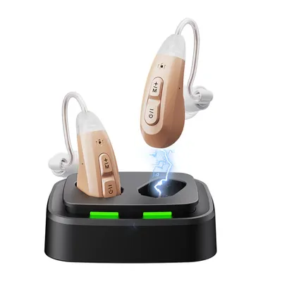 JINGHAO 1Pair Rechargeable Elderly Ear Hearing Aids BTE Visible Hearing Amplifier with Charger Dock