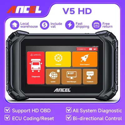 ANCEL V5 HD Heavy Duty Truck Diagnostic Tool All System ECU Coding BI-Directional OBD2 Truck Scanner