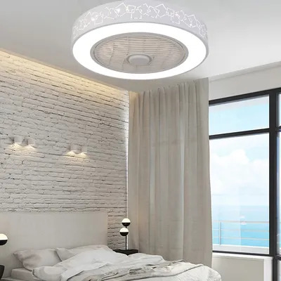 OUKANING 20 Inche Ceiling Fan Light Round LED Dimmable Lamp with Remote White Bedroom Office Modern