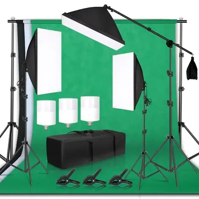 Photography Lighting Kit Umbrella Photo Background Muslin Backdrops Softbox Light Stand Portable Bag