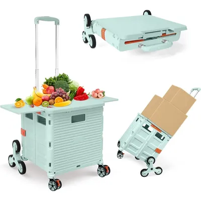 Foldable Utility Cart with Stair Climbing Wheels,Collapsible Rolling Crate with Magnetic Lid