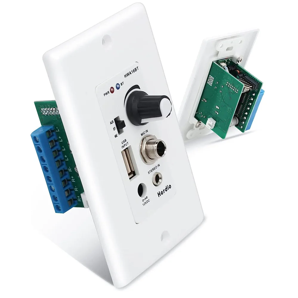Bluetooth In Wall Receiver Aduio Amplifier Wall Plate With USB Microphone Input For Home Theater System 4 Channel Configuration