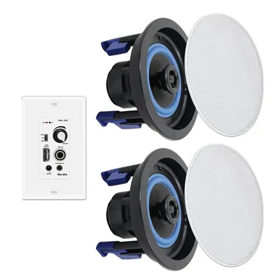 Herdio 4'' Bluetooth Ceiling Speakers Pairs 160W Flush Mount In Wall Amplifier Receiver Perfect For