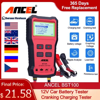 ANCEL BST100 Car Battery Tester 12V 220Ah 2000CCA Multilingual Battery Test Tool for the Car