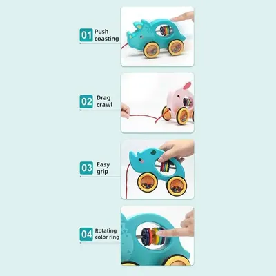 Toddler Pull Toys Walking Toys Animal Car Pull Along Toy Educational Toddler Car Animal Pull Toy Toy