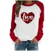 Long Sleeve Valentine Day T-shirt O-Neck Patchwork Graphic T Shirts Black Red Plaid Love Print Tees