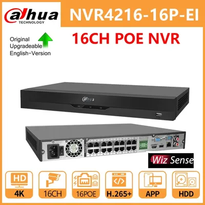 Dahua NVR 16CH NVR4216-16P-EI 32CH NVR4232-16P-EI 1U 16PoE 2HDDs WizSense Video Recorder Work Third-party Cameras Face Detection