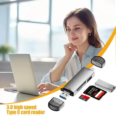 Phone Card Reader 6-in-1 USB Hub With Card Reader Flash Card Reader High-Speed USB Card Adapter Type