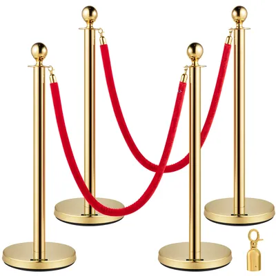 VEVOR Crowd Control Stanchion Set Queue Red Velvet Rope Crowd Control Line Barriers Stable Gold