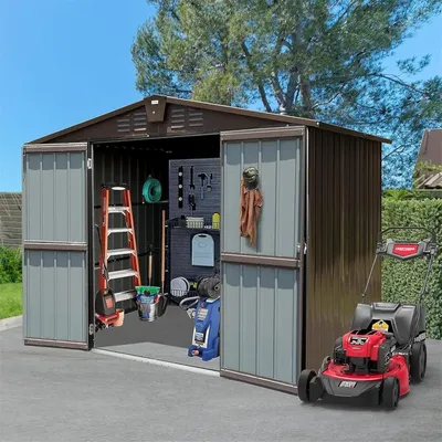 Outdoor Storage Shed 8.2' x 6.2', Metal Steel Utility Tool Shed Storage House with Double Lockable