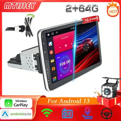 MTIJIEY Android13 1din 10inch Car Stereo Radio Rotate Touch Screen For Universal Carplay GPS