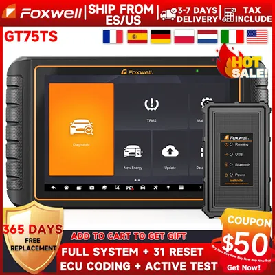 FOXWELL GT75TS Pofressional Bi-Directional Scan Tool ECU Coding TPMS Relearn/Activate/Program 31+