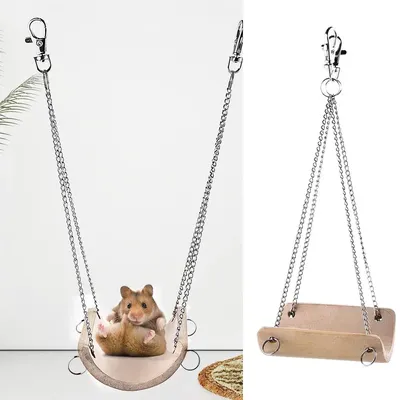 Hamster Toys Swing Hanging Gadget Wooden Cage Accessories Supplies Amuse Mouse Wooden Swing For