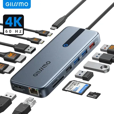 Giissmo USB C Hub 10Gbps USB 3.0 Docking Station Ethernet Multi-Port Adapter 4K 60Hz HDMI-compatible