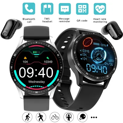 2024 New X10 New Men BlueTooth Headset watch two in one 360*360HD Full Touch Screen SmartWatch Heart