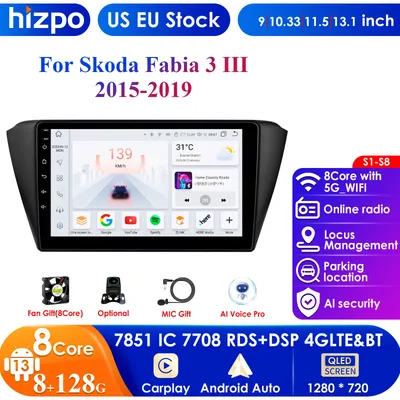 Hizpo 4G 9'' AI Intelligent Systems Wireless CarPlay Android Auto Radio for Skoda Fabia 3 III