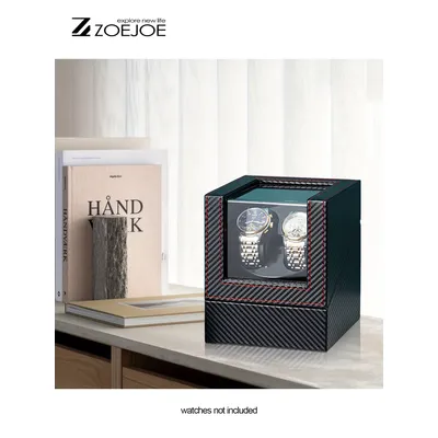1pc ZOEJOE Watch Winder Box, Double Watch Winder for Automatic Watches, 2 Watch Winders Case, AC Adapter Power Supply, Black PU