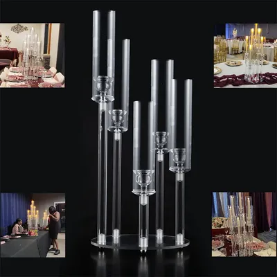 5 Arms Acrylic Clear Candelabra Centerpieces for Wedding, Pillar Taper Candlesticks Candle Holders