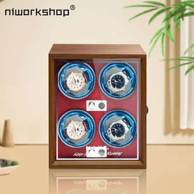 Niworkshop New Automatic Watch Winder,4 Slots Watch Storage Cases ,Wooden Watch Box with Quiet