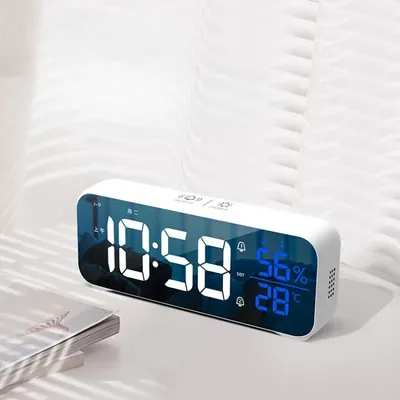 Music LED Digital Alarm Clock Voice Control Temperature Humidity Display Desktop Clocks Home Table