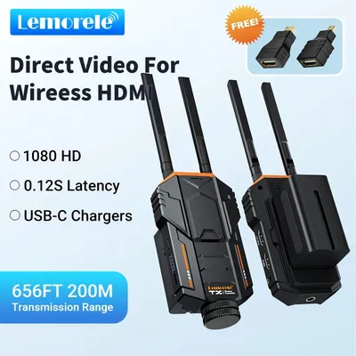 Lemorele 5.8Ghz HDMI Transmitter and Receiver wireless hdmi Extender Kit 200M Support NP-F Battery