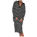 Classic Black White Striped Midi Dress Lapel Neck Long Sleeves Autumn Dresses Loose Fit Casual Side