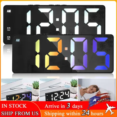 Digital Alarm Clock Colorful LED Alarm Clock Operated Desk Clock with Dual Alarms 3 Adjustable