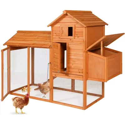 Best Choice Products 80in Outdoor Wooden Chicken Coop Multi-Level Hen House, Poultry Cage w/Ramps,