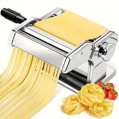 Premium Stainless Steel Pasta Maker Machine - Effortless Manual Operation, 7 Adjustable Thickness