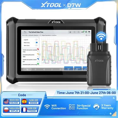 XTOOL D7W OBDII Scanner Full System Diagnostic Tools ECU Coding Data Stream FCA 36+Reset Bidirectional Control Automotive tools