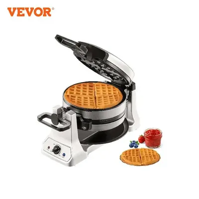 VEVOR 2-Layer Waffle Maker 1400W Round Waffle Iron Non-Stick Waffle Baker MachineTeflon-Coated