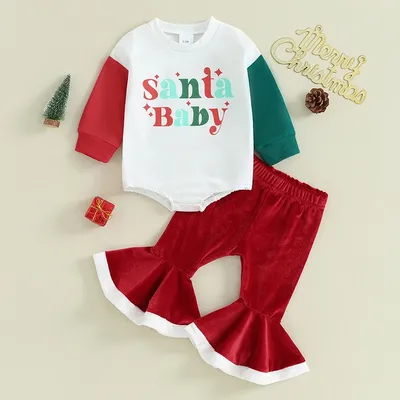 2023-09-05 Lioraitiin 0-24M Infant Baby Girl Christmas Clothes Letter Print Long Sleeve Romper