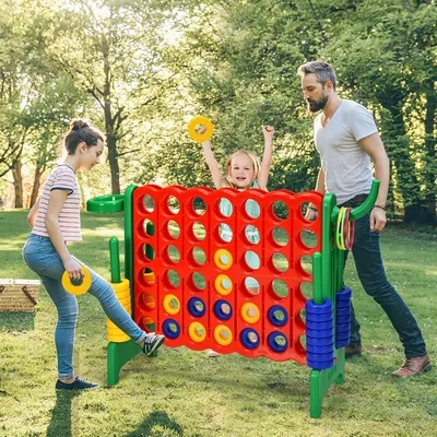 4-in-A-Row Jumbo 4-to-Score Giant Game w/Basketball Hoop Ring Toss 42 Jumbo Rings Indoor Outdoor