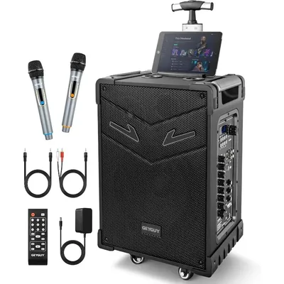 10-3 3-Way Portable PA System with Wireless Microphones,10'' subwoofer Bluetooth Karaoke Machine