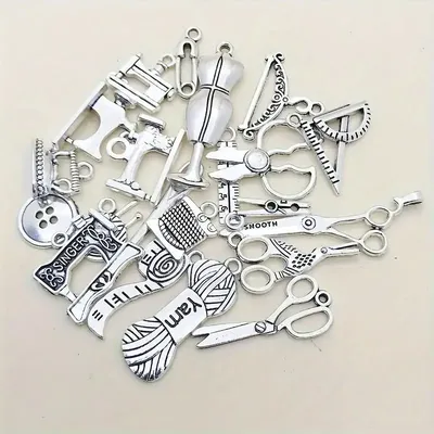 Mix 100/bag 100 vintage sewing machine small scissors hanger tape measure zinc alloy pendant