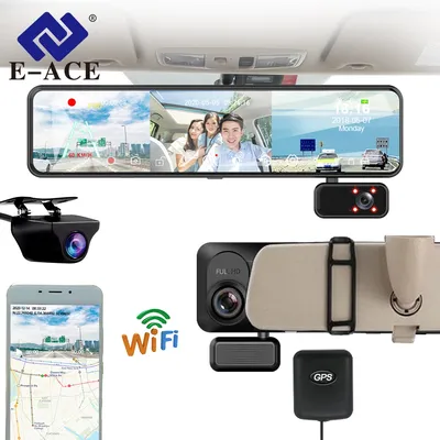 E-ACE Car Dvr 11.26 Inch Video Recorder 3 Cameras 1080P Stream Media Dash cam Rearview Mirror With