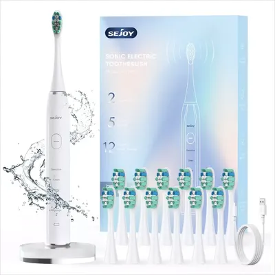 SEJOY Sonic Expert Clean Electric Toothbrush Rechargeable High Power Vibration12 Brush Heads 5