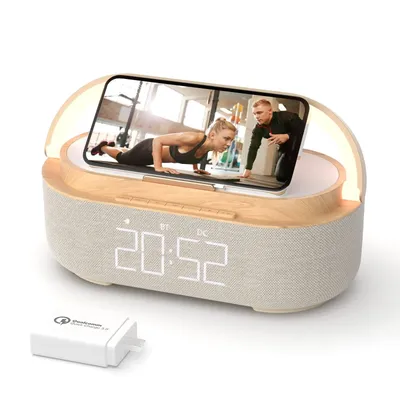 COLSUR S29 Bluetooth Speaker with Digital Alarm Clock Fast Wireless Charging FM Radio Night Light