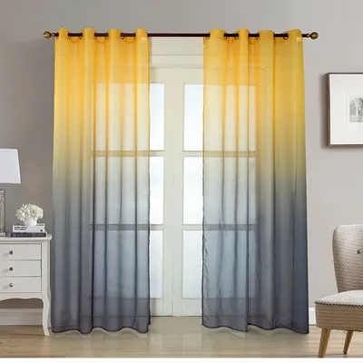 Elegant Window Voile Panel Drape Gradient Solid Color Sheer Window Curtains Treatment for Home Decor