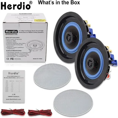 Herdio 4 Inch Ceiling Mounted Speaker HD Digital Stereo Effect Recessed Ceiling Wall Waterproof