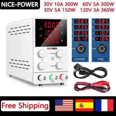 0-360W Adjustable Lab Power Supply DC 30V 10A 5A 60V 120V Switching Regulated Power Source