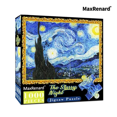 MaxRenard 1000 Pieces Jigsaw Puzzle 68*49cm Van Gogh The Starry Night Paper Assembling Painting Art