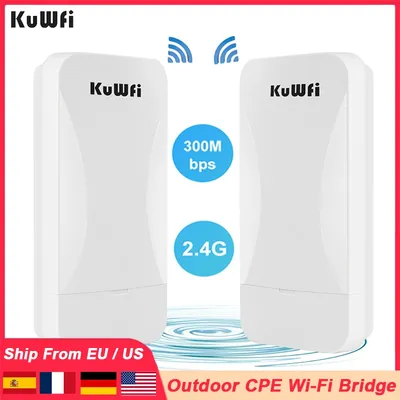 KuWFi 2.4G WiFi Bridge 300Mbps Outdoor CPE Router AP Repeater Mode WiFi Signal Extender Bridge IP65