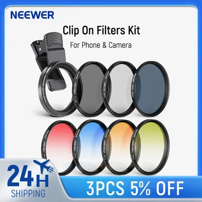 NEEWER ND32 ND Filter Kit for Phone & Camera, CPL,4 Graduated Color Filter, 52-55mm Adapter Ring,