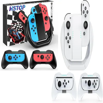 6 Pack Switch Joycon Grips White for Nintendo Switch & OLED Joy-Con Controller Holders Kit Family